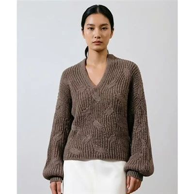 Maglione lavorato a trecce con maniche a palloncino Autunno