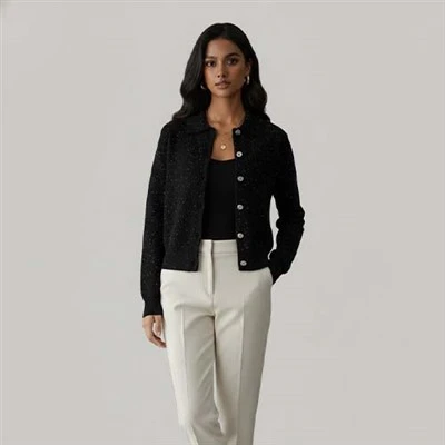 Maglione con scollo a V in lana merino da donna